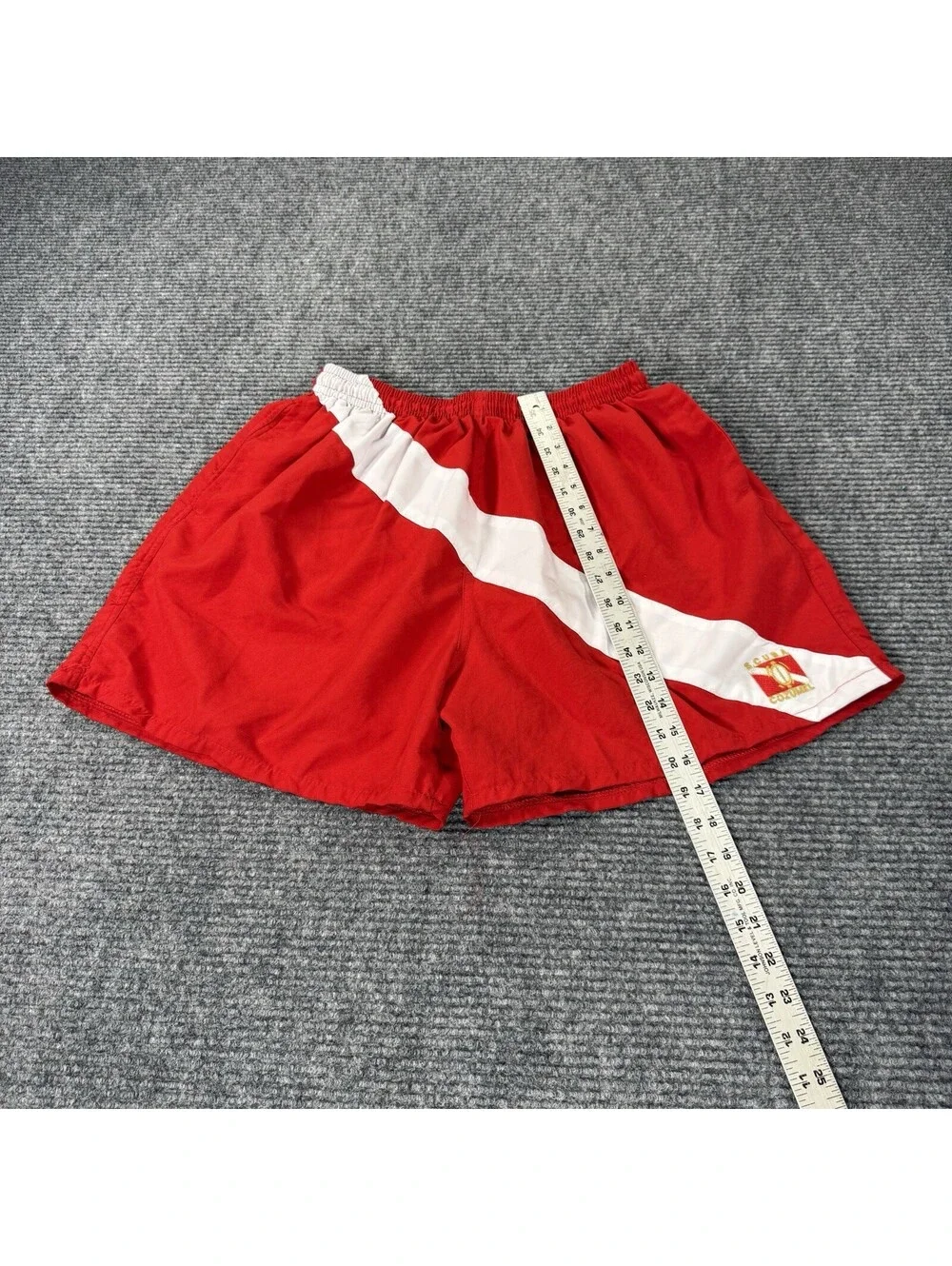 Cozumel S.C.U.B.A. Red Board Shorts White Stripe  Swim Trunks Men’s XS / Kids L